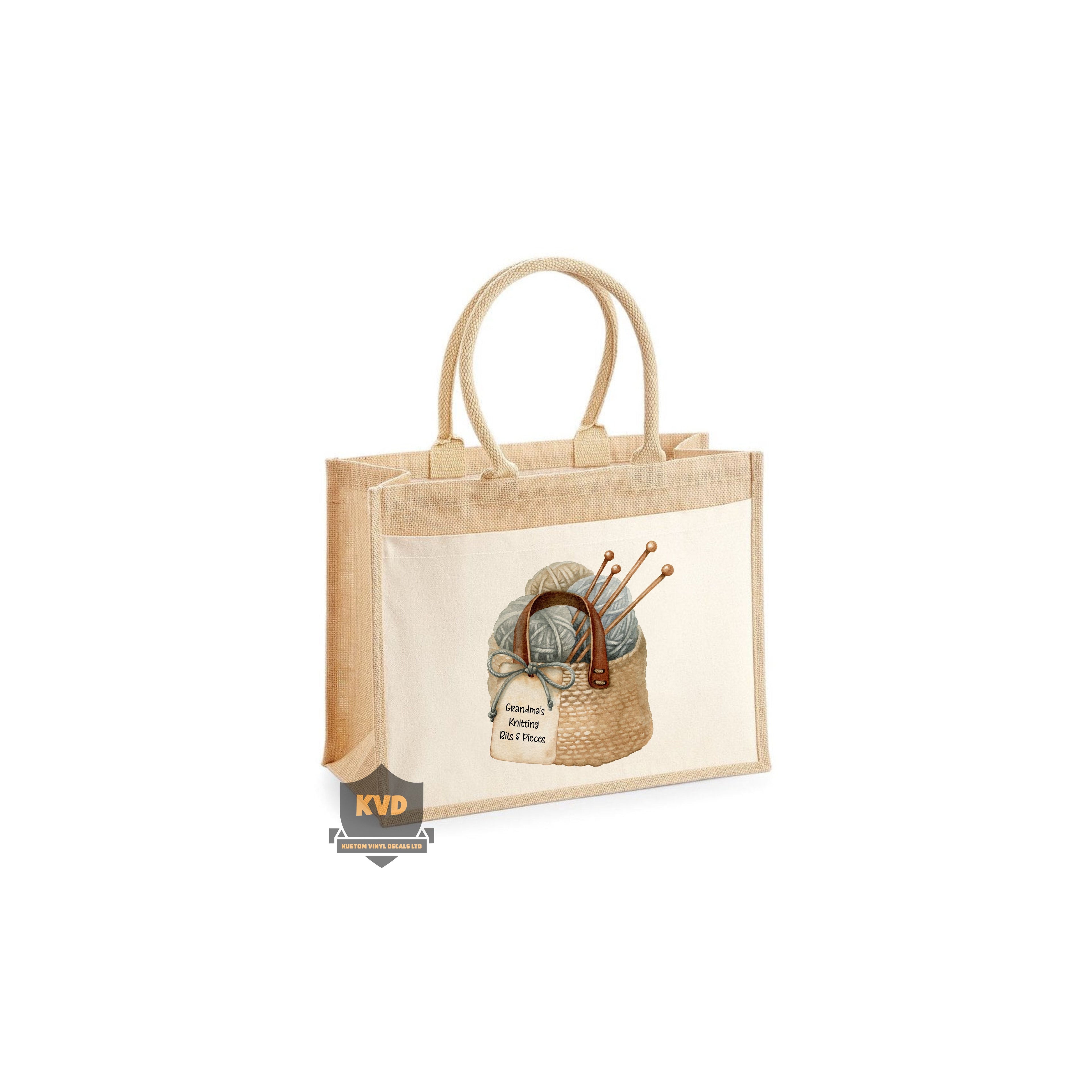 LARGE Personalised Knitting Jute Bag