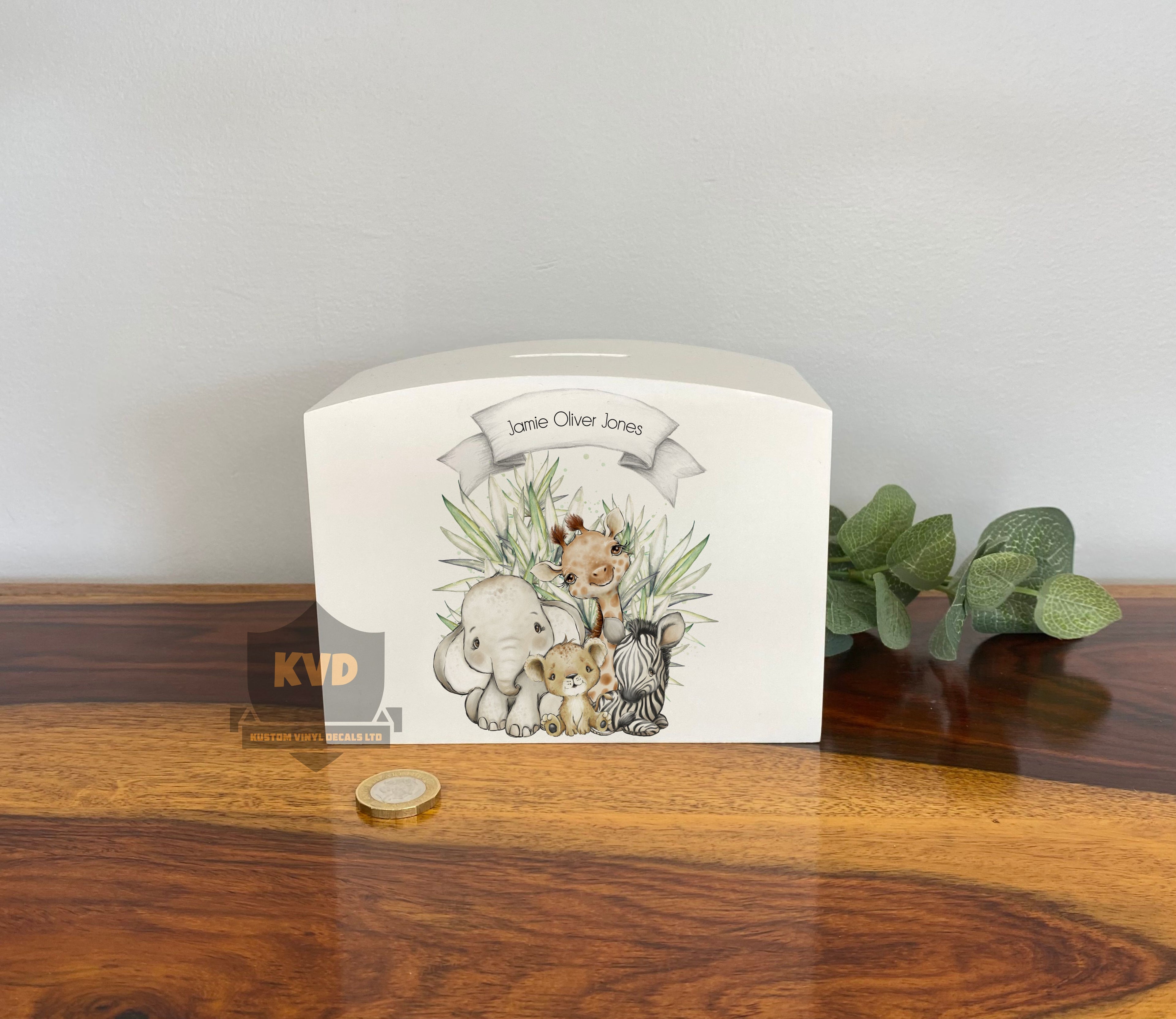 Personalised Solid Wood Luxury Baby Elephant Money Box