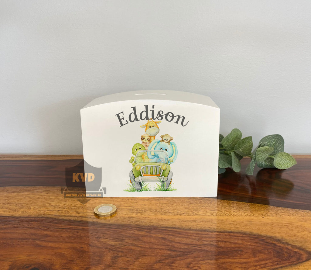 Personalised Solid Wood Luxury Safari Kids Money Box